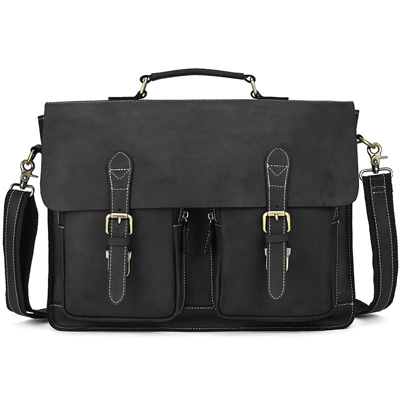 Luxury Fashion 100% Genuine Leather Men Briefcase Cow Leather Laptop Bag Vintage Shoulder Bag Real Cowhide Computer Bag 15.6"