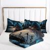 3D Cartoon Wolf Queen Size Bedding Set, with Patterns Mainly Featuring the Moon and Cartoon Wolves, Suitable for Room Decoration