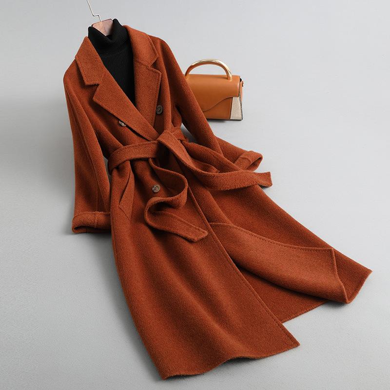 

Осенне-зимнее новое утолщенное двустороннее шерстяное пальто, высококачественное длинное двубортное шерстяное пальто на шнуровке для женщин M recommends 110-65kg