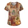 Plus Size Printed Scrub Working Uniform Tops For Women's V-Neck Short Sleeve Fun T-Shirts Workwear Tee With Pockets