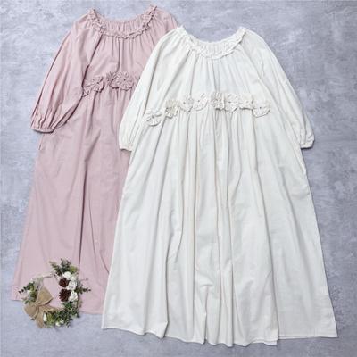 Handmade Floral Dress Ruffled Edges Spring Lantern Sleeves Vintage Women Dresses