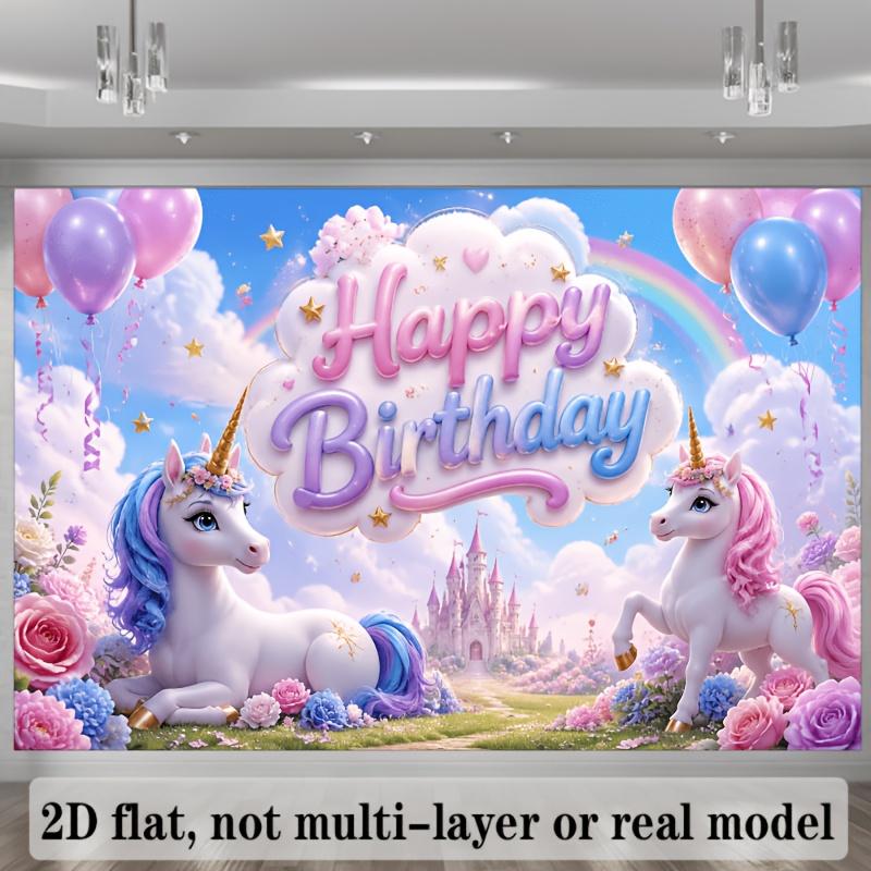 The two-dimensional plane unicorn birthday-themed background banner can also be used as a decoration for Halloween and Christmas