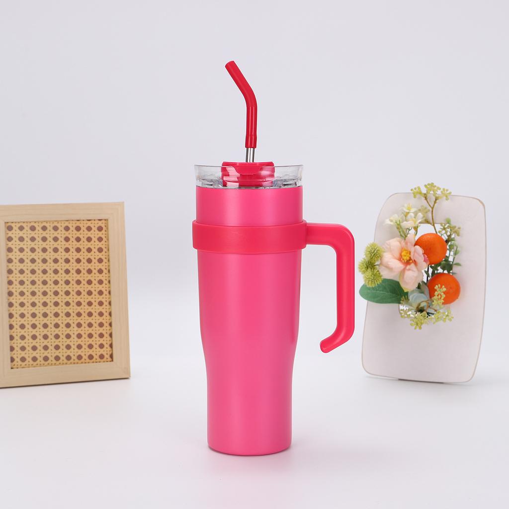 Neuer Strohhalm-Autobecher Big Mac Kälteisolier-Eisbecher 304 Edelstahl Thermosbecher mit Griff