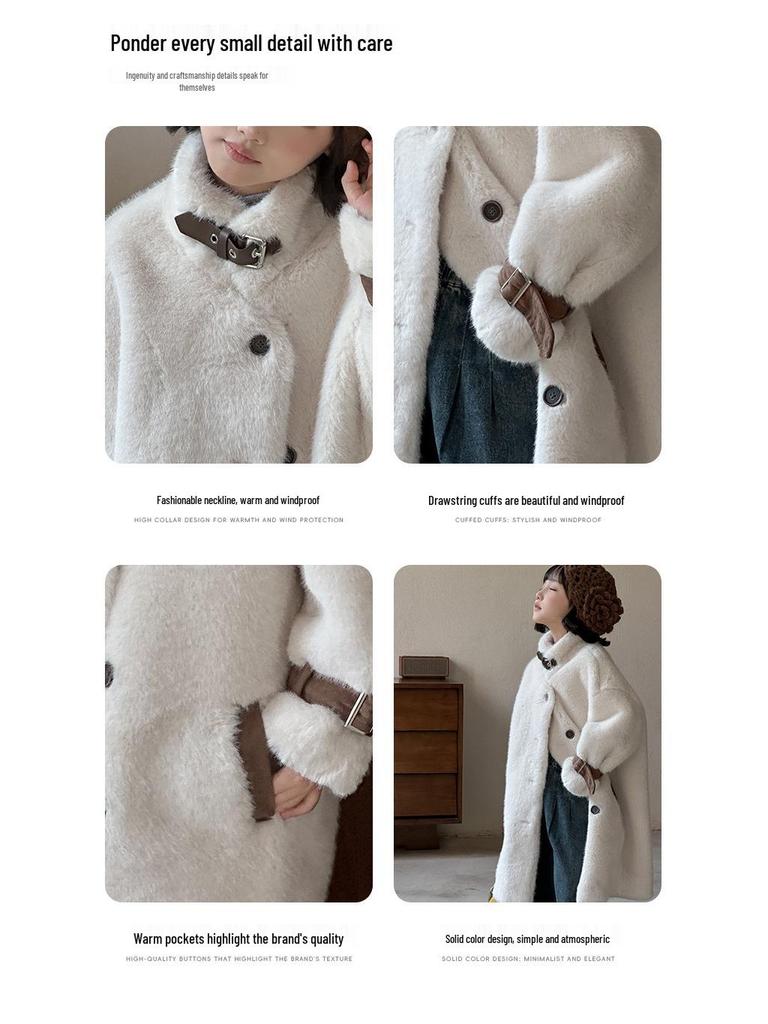 Dziecięcy płaszcz ze sztucznego futra norki do połowy łydki - Kolekcja Zima 2025