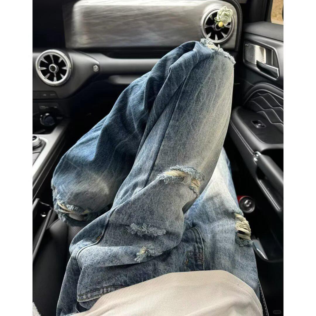 

Women s High Waist Ripped Straight-Leg Jeans - Retro Autumn Style L: Height 155-165CM (54.5kg-60kg)