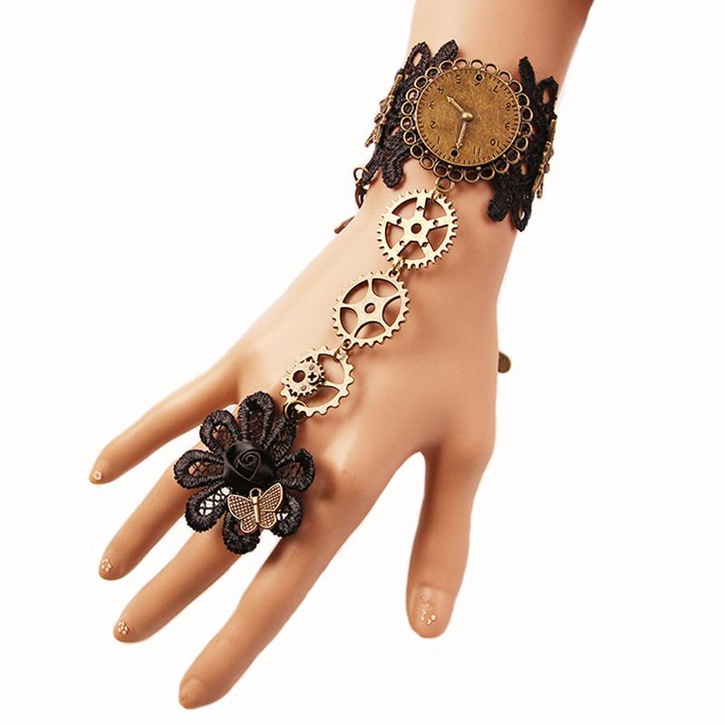 Women's Vintage Steampunk Gloves Wrist Cuff Gear Girls Jewelry Accessories Victorian Bracelets Costume Lace Handwear