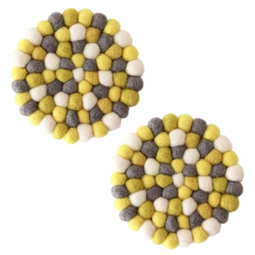 

DEKORANDO Felt Round Coasters, Set of 2 (Yellow x Gray)