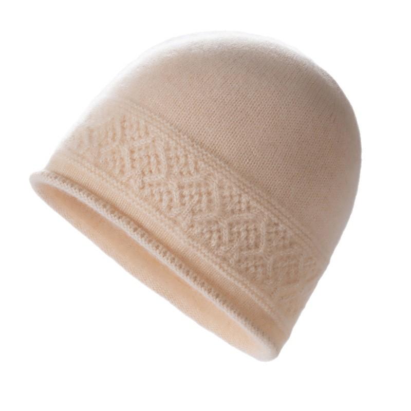 New Cashmere Blended Rolled Edge Hollow Warm Knitted Dome Cashmere Cap