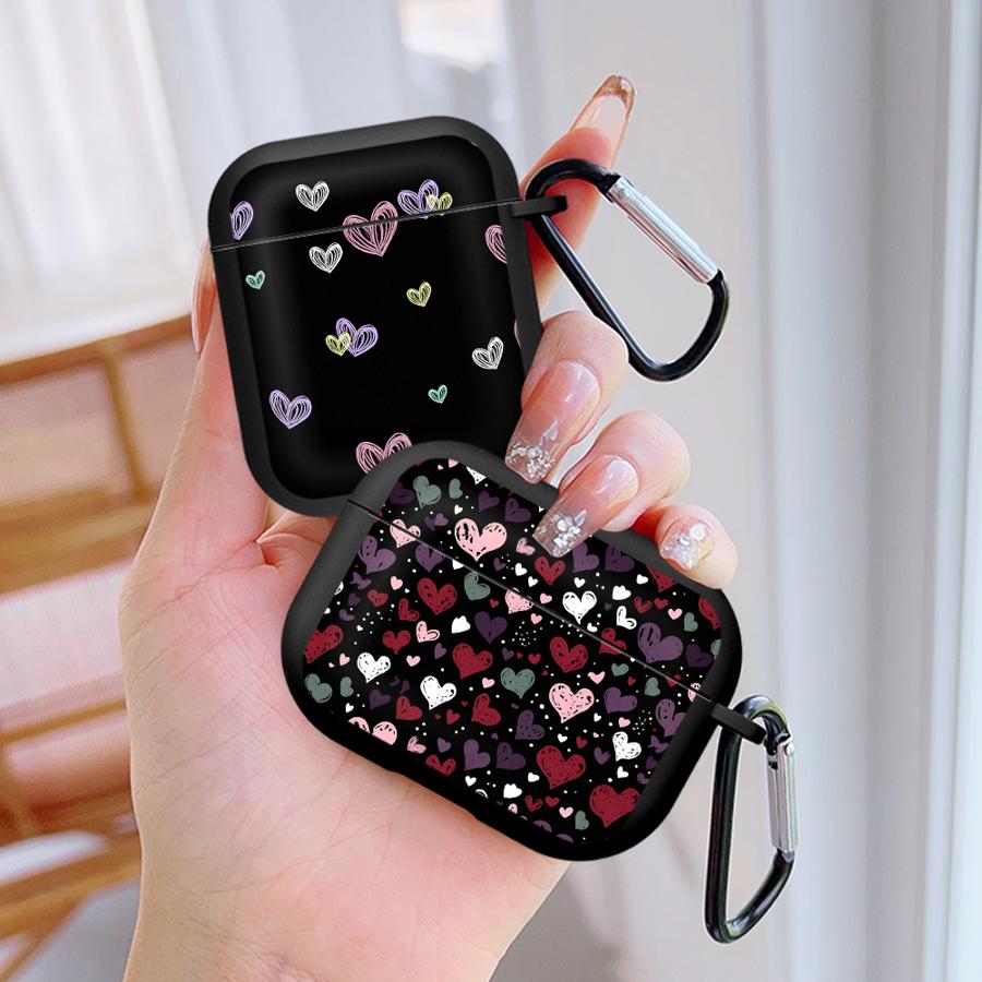 Earphone Cases Cover Case For Airpods 2 Pro3 4 Pro2 3 Pro 1 Black Red Heart Print