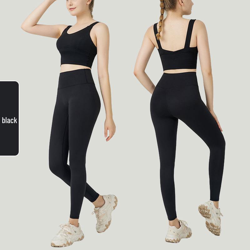 Yoga-Set mit hoher Taille für Damen: Europäischer/Amerikanischer Stil, Nacktes Gefühl, Sexy Rücken Sportweste, Hüfthebende Fitness-Laufleggings.