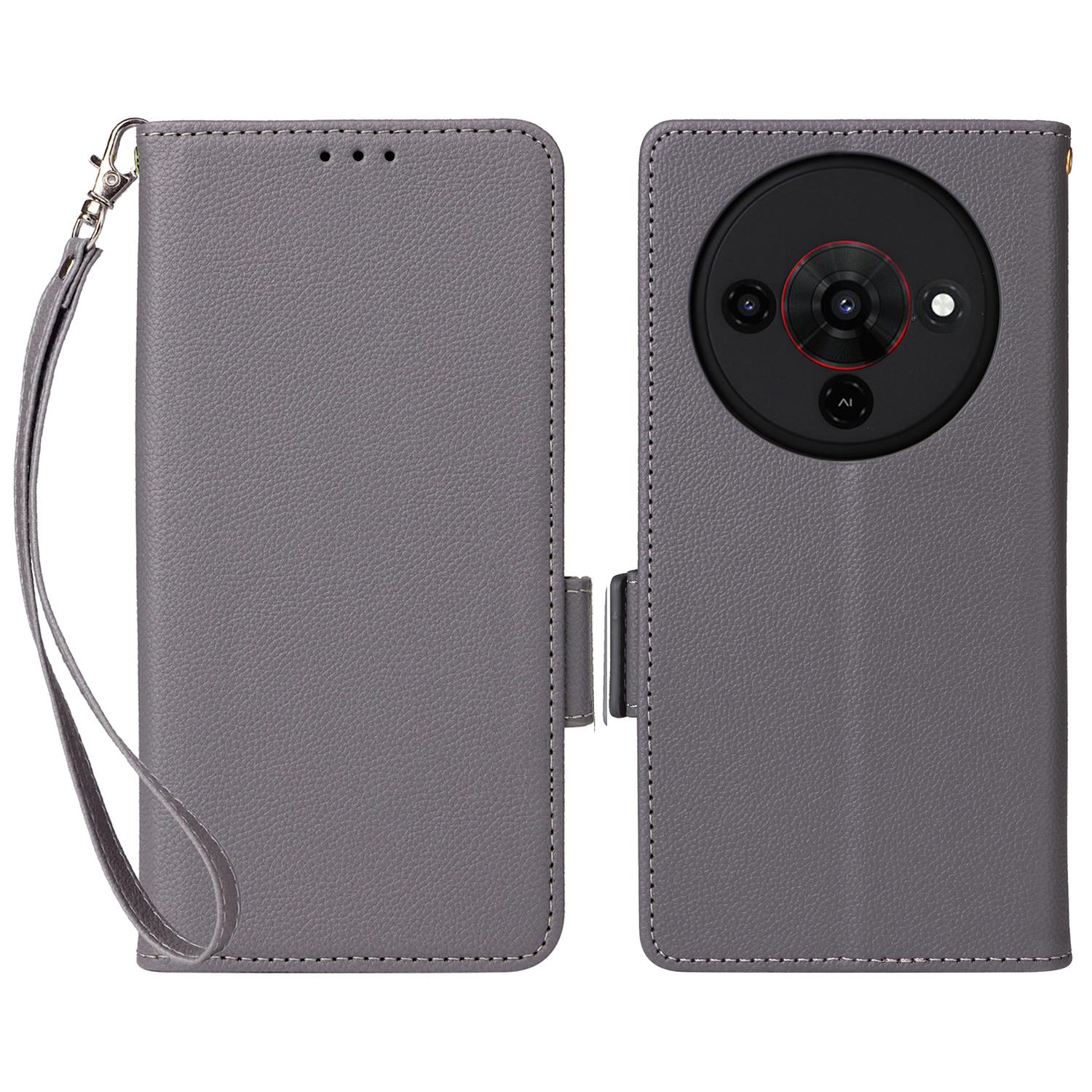 

For ZTE Blade A76 5G Case with Wrist Strap Litchi Texture PU Leather Wallet Phone Cover Grey