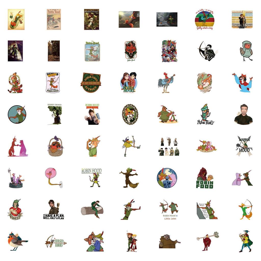 55 Wodoodpornych Naklejek z Kreskówką Robin Hooda do Zeszytów, Artykułów Papierniczych, Butelek na Wodę, Laptopów