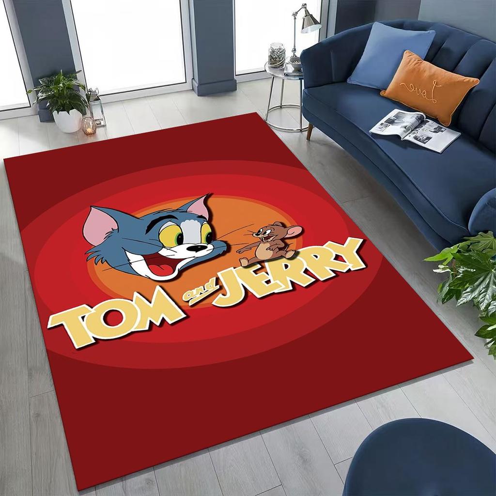 Dywanik Artystyczny z Kreskówką Tom i Jerry Kot Mysz 3D do Sypialni Salonu Kanapy Domu Mata Wycieraczka Dekoracja, Duża Antypoślizgowa Mata Podłogowa dla Dzieci
