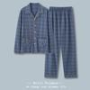 Men's Plus Size Long-Sleeve Plaid Cotton Pajamas for Spring & Autumn, Suitable for Outdoor Wear.