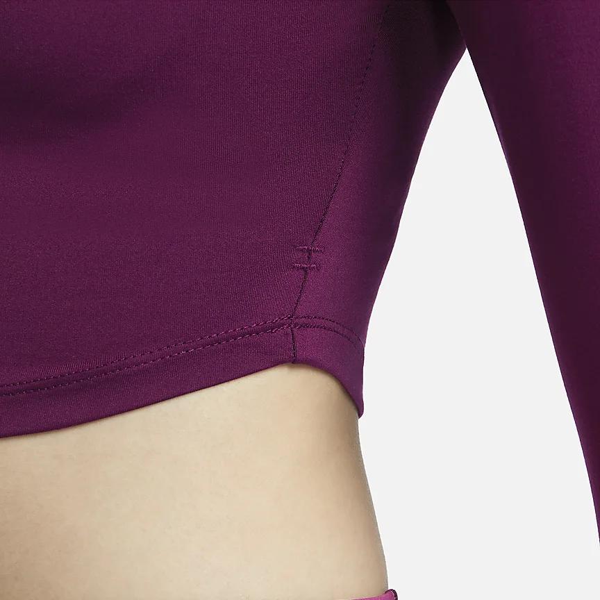 Nike One Luxe Solid Color Half High Neck Slim Fit Short Dry Long Sleeve T-Shirt Women Tops Bordeaux FB5277-610