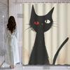 Halloween Art Line Black Cat Shower Curtain - Abstract Retro Print, Polyester Fabric, 12 Hooks Included, Creative Bath Decor