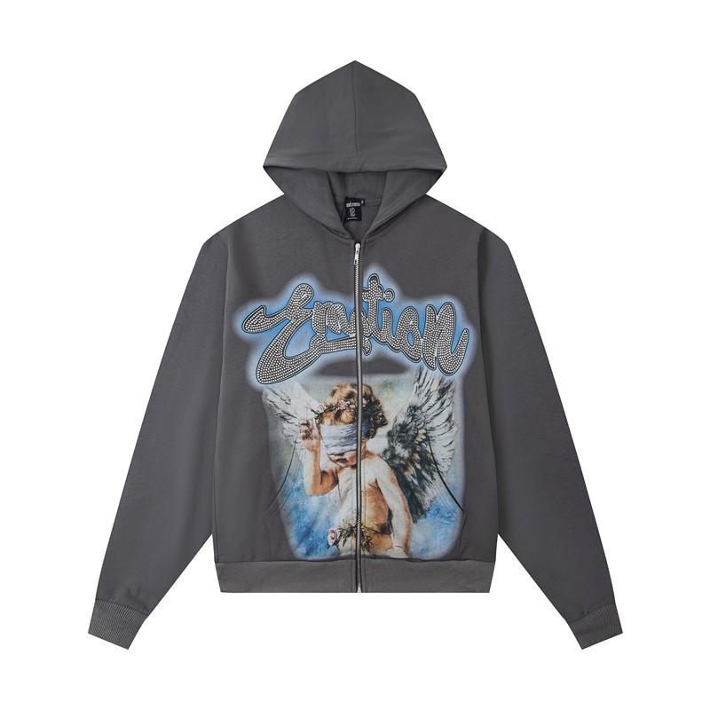 Street Style Hooded Sweatshirt Men Women Loose Fit Printed Design Casual Wear