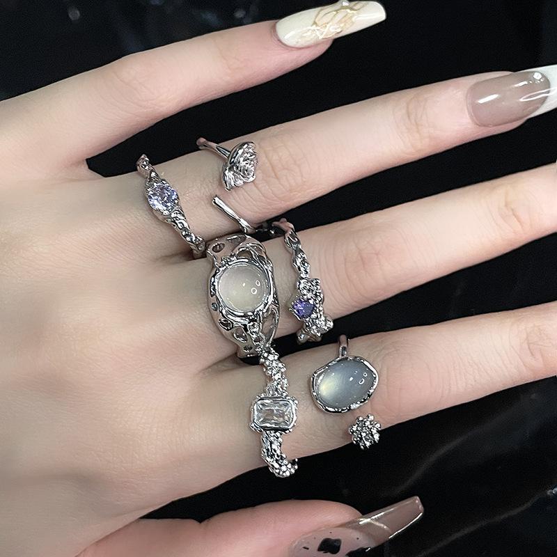 Cold Wind Moonstone Personality Niche Design Sense Advanced Sense French Irregular Opening Ring Female