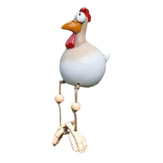 

Funny Chicken Figurine with Dangling Legs Big Eyes Resin Cartoon Rooster Statue for Outdoor Garden Lawn Patio Balcony Decor E
