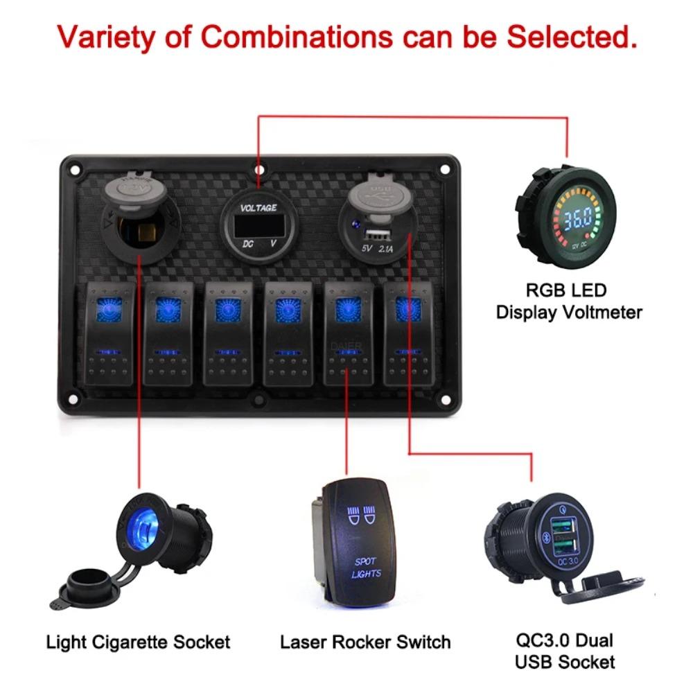 Panou Comutator Basculant Marin cu 6 Ganguri 12V Impermeabil RV Panou Comutator LED pentru Mașină Camion Barcă Marină