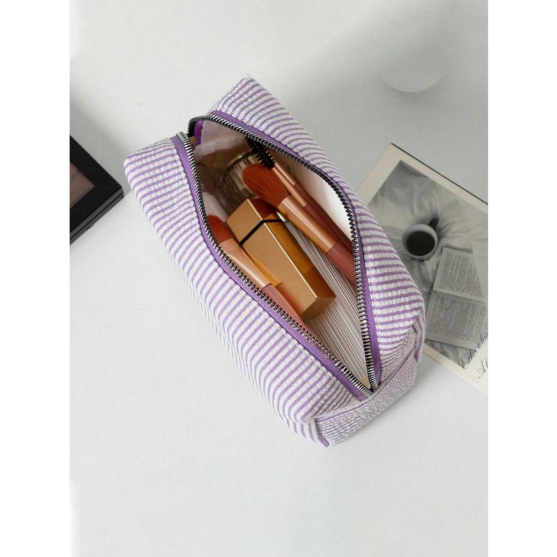 1pc Striped Women's Cosmetic Bag, Striped Zipper Organizer Pouch, Travel Toiletry Bag, Women's Makeup Organizer, Travel Organizer Pouch