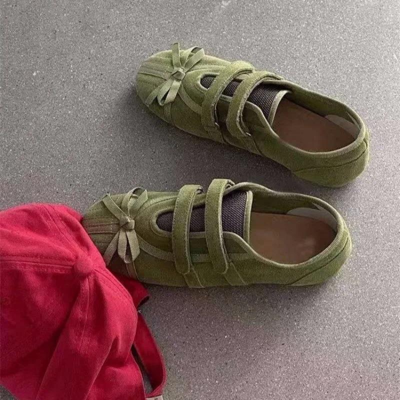Women's Flat Casual Shoes Bow Tie Square Toe Velcro Shoes Women Leisure Flannel Spring Autumn Fashion Suede Zapatillas De Mujer