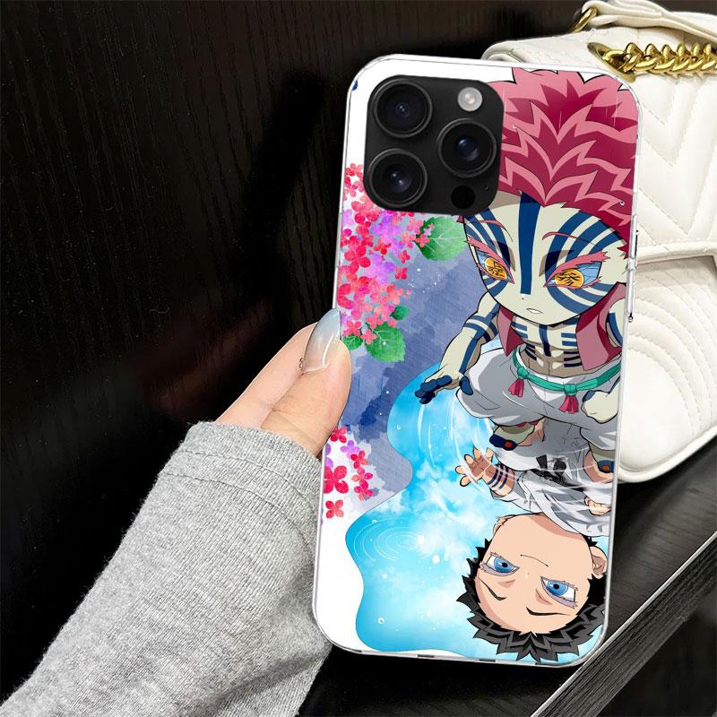 Akaza Demon Slayers Coque pour iPhone 13 12 Mini 11 Pro Max Housse de Téléphone Souple X XS XR 7 SE 8 Plus 6 6S 5 5S Silicone Noir Capa
