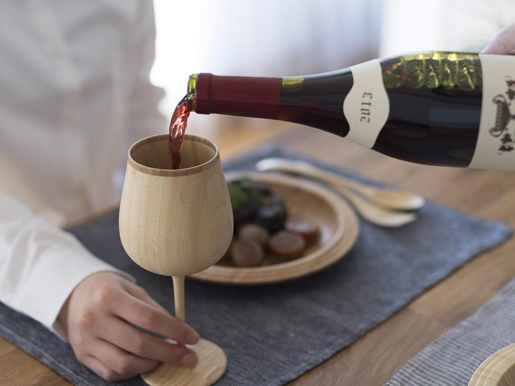 RIVERET Vessel Wine Glasses, Burgundy, 380ml, Pair, Bamboo, Dishwasher Safe, White/Brown, RV-118WB