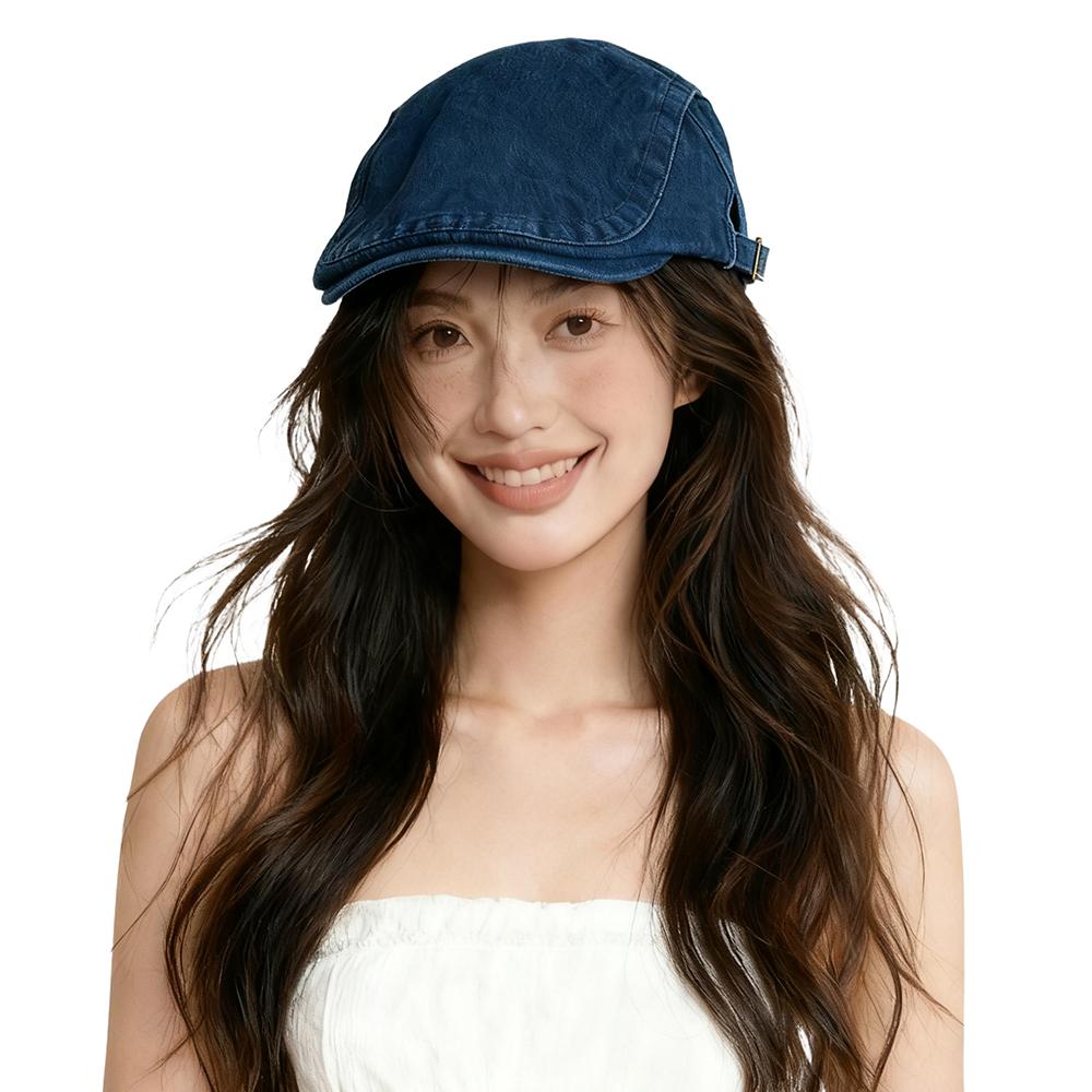 Retro Denim Newsboy Cap Adjustable Forward Flat Hat, Casual Versatile Face Slimming Artist Beret Hat for Men Women
