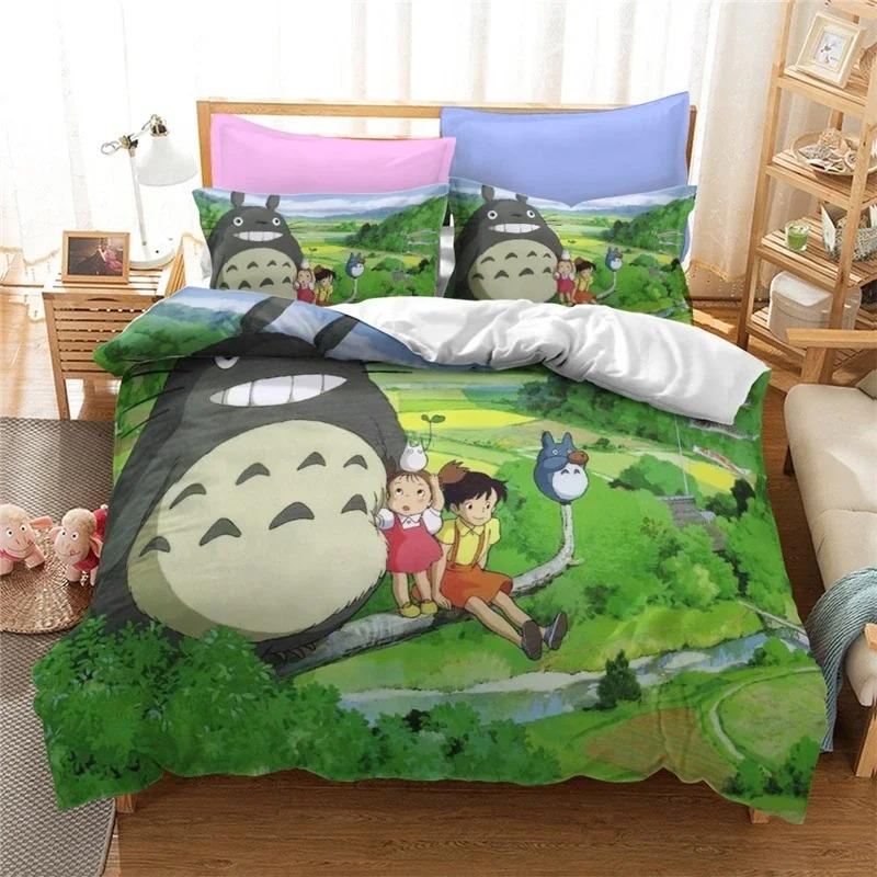 Anime Duvet Cover Pillowcase Bedding Set T-TotoroeS Kawaii Adult Boy Girl Bedroom Decoration Children Single Double Large Size