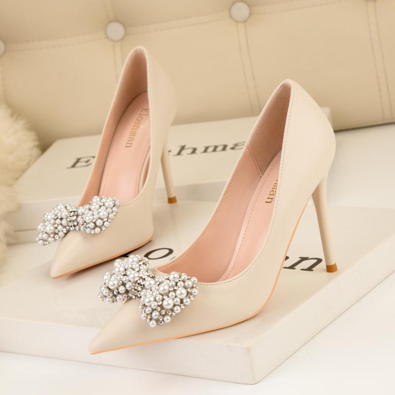 Fashion Women's Shoes High Heels Women 2025 New Wedding Shoes Banquet Shoes Rhinestone Bow Stiletto Heel Sexy Party Single Shoes Pumps