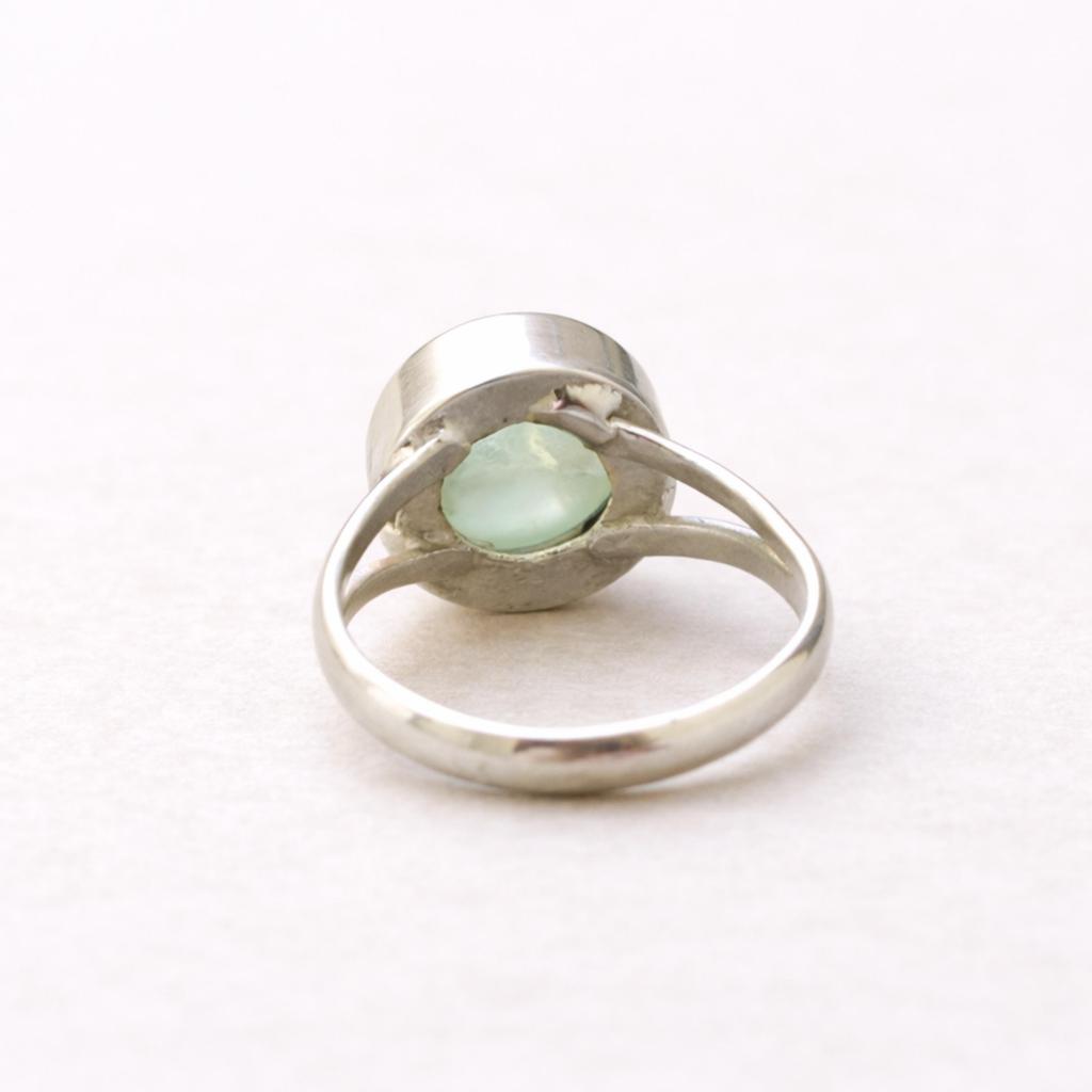 Grüner Prehnit Runder Edelstein Statement Ring, 925 Sterlingsilber Schmuck, Minimalistischer Handgemachter Schmuck