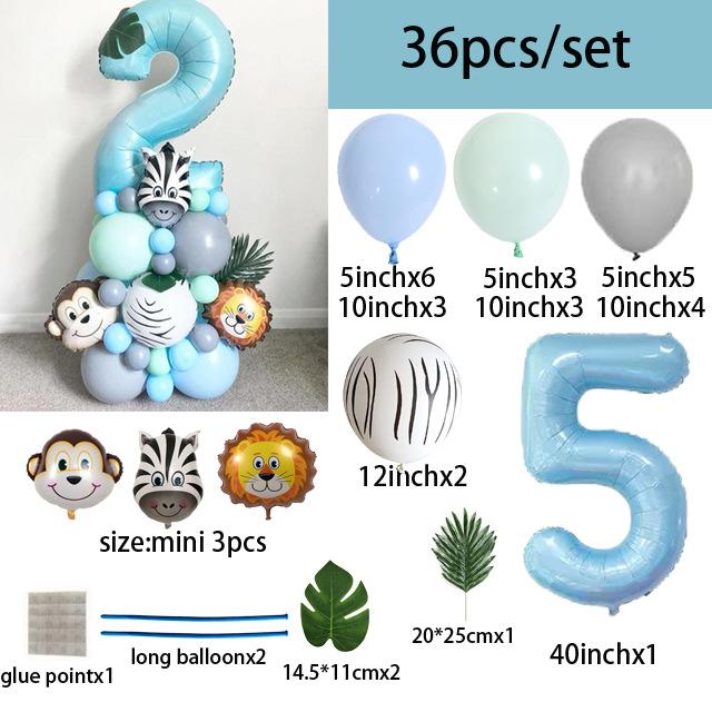 40 Inch Digital Zebra Forest Animal Balloon Set Digital Combination Column Balloon Children'S Birthday Arrangement