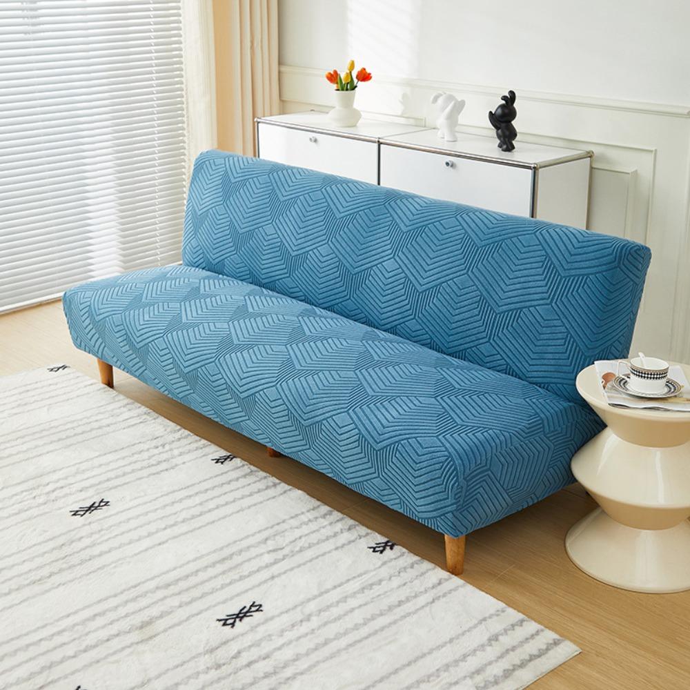 Stretch Solid Color Armless Sofa Bed Cover Foldable 3D Jacquard Fleece Lazy Sofa Bedding