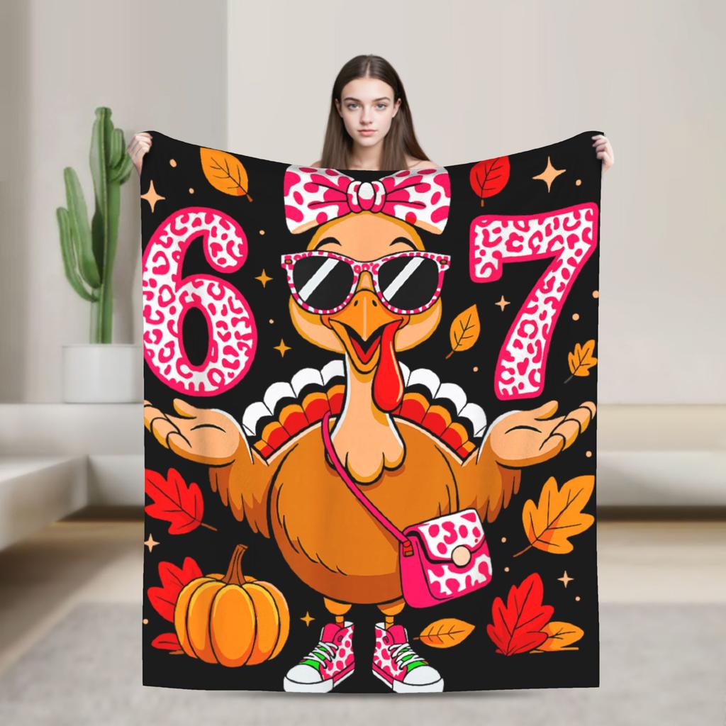 Dankbar für Sechs Sieben 6 7 Meme 67 Thanksgiving Truthahn Flanelldecken Winter Warm Weiche Überwurfdecke Schlafzimmer Bettüberwurf