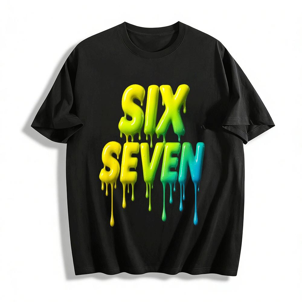 Gradient Dripping Letter SIX SEVEN Trendy Casual Print T-Shirt Pure cotton T-shirt XXS