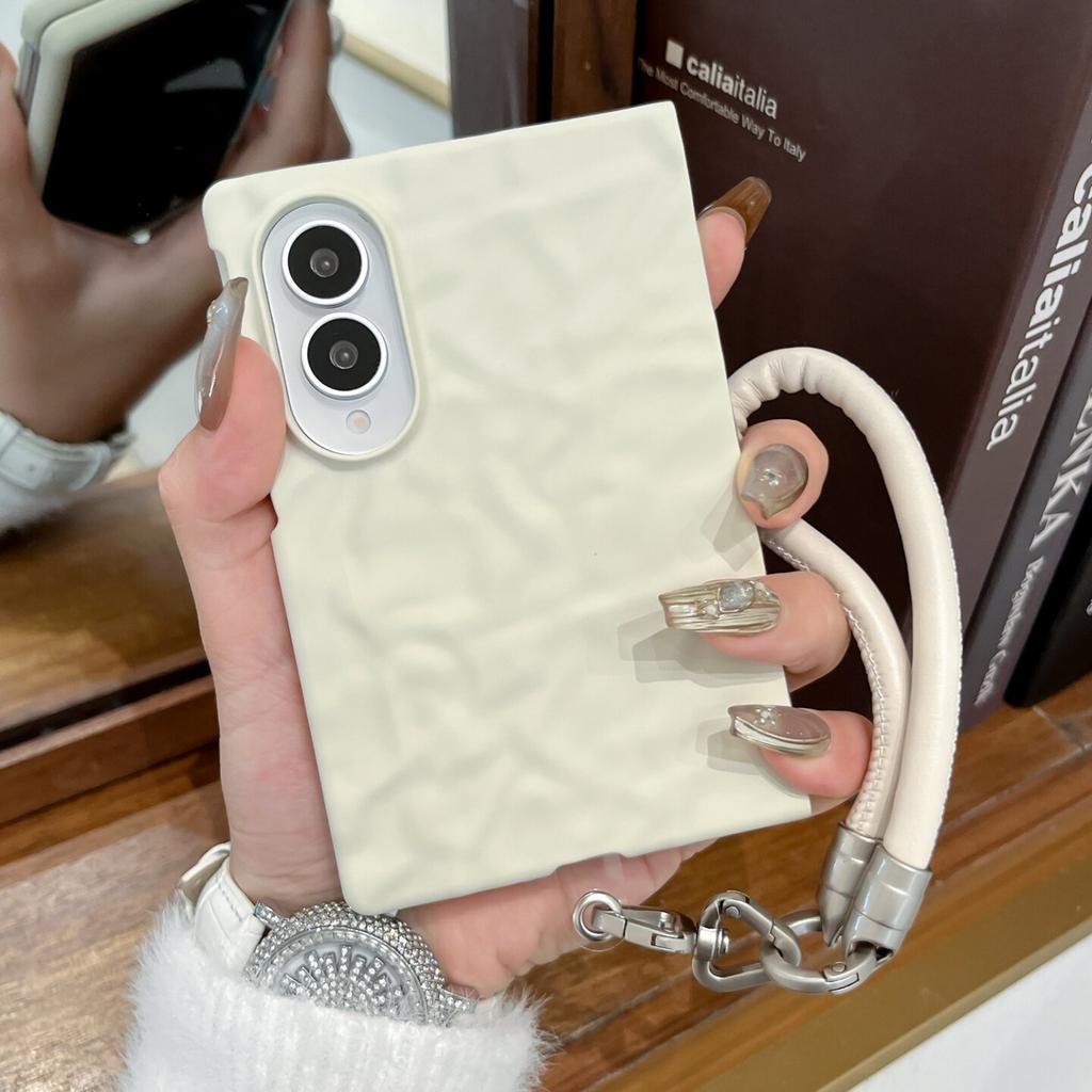 Lanyard Wrist Strap Case For Samsung Z Fold 8 Wrinkles 3D Water Ripples Cases for Galaxy ZFold 8 7 6 5 Fold8 Slim Matte PC Cover