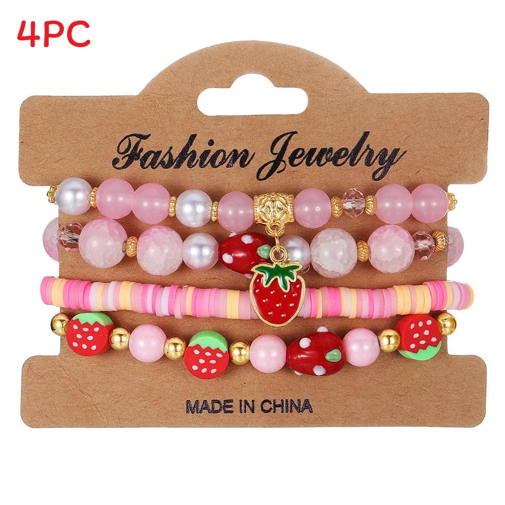 Strawberry Pendant Beaded Bracelet Set With Crystal Glass For Womens Fashion Accessories