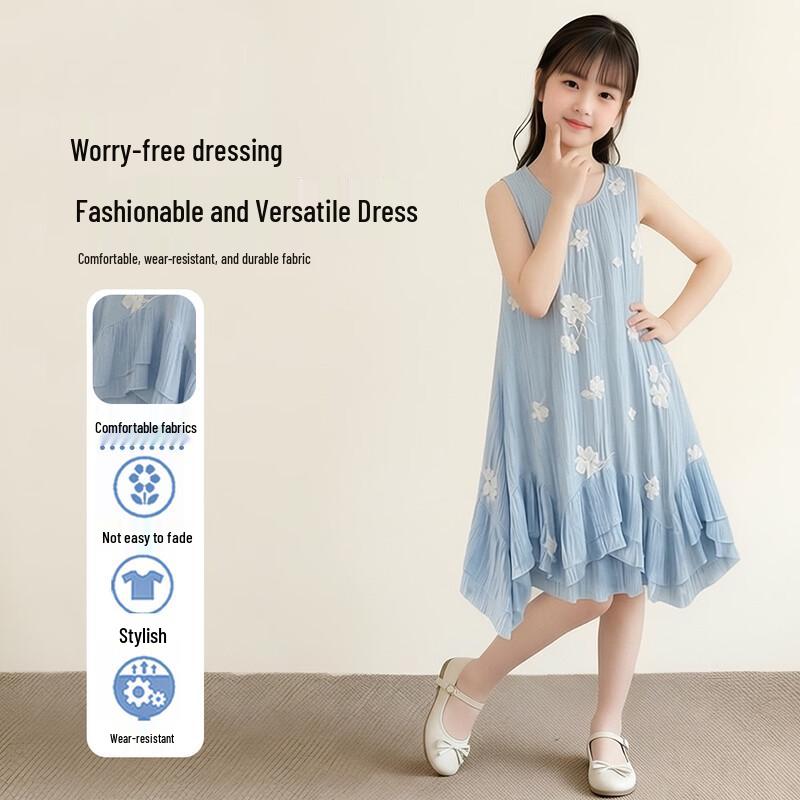 Frog Prince Girls  Light Blue Floral Sleeveless Dress 160