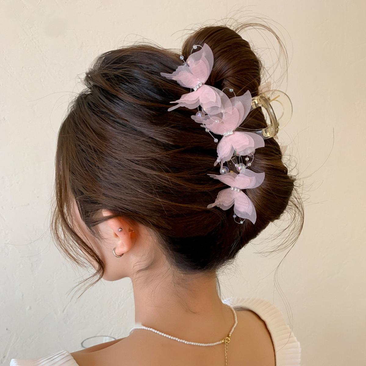 Super Fairy-Like Butterfly Hair Clip, Large Shark Clip, Back-Of-Head Hair Clip for Girls and Women, Half-Up Hair Accessory Suitable for Shopping розовый