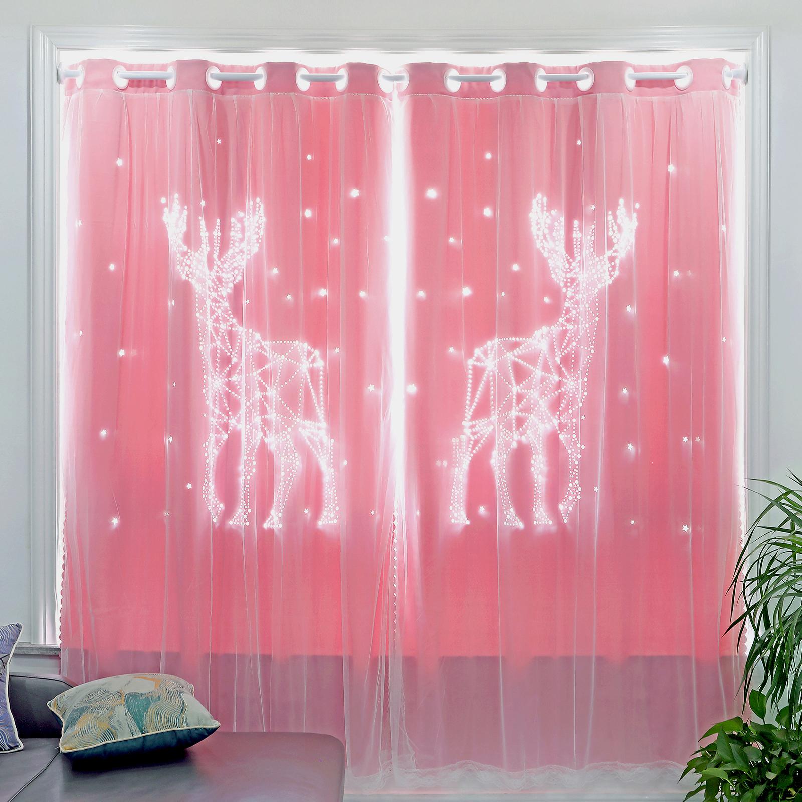 

Pink 52 in. W x 84 in. L Blackout Cutout Elk Pattern Curtain for Kids Room (2-Panels) розовый