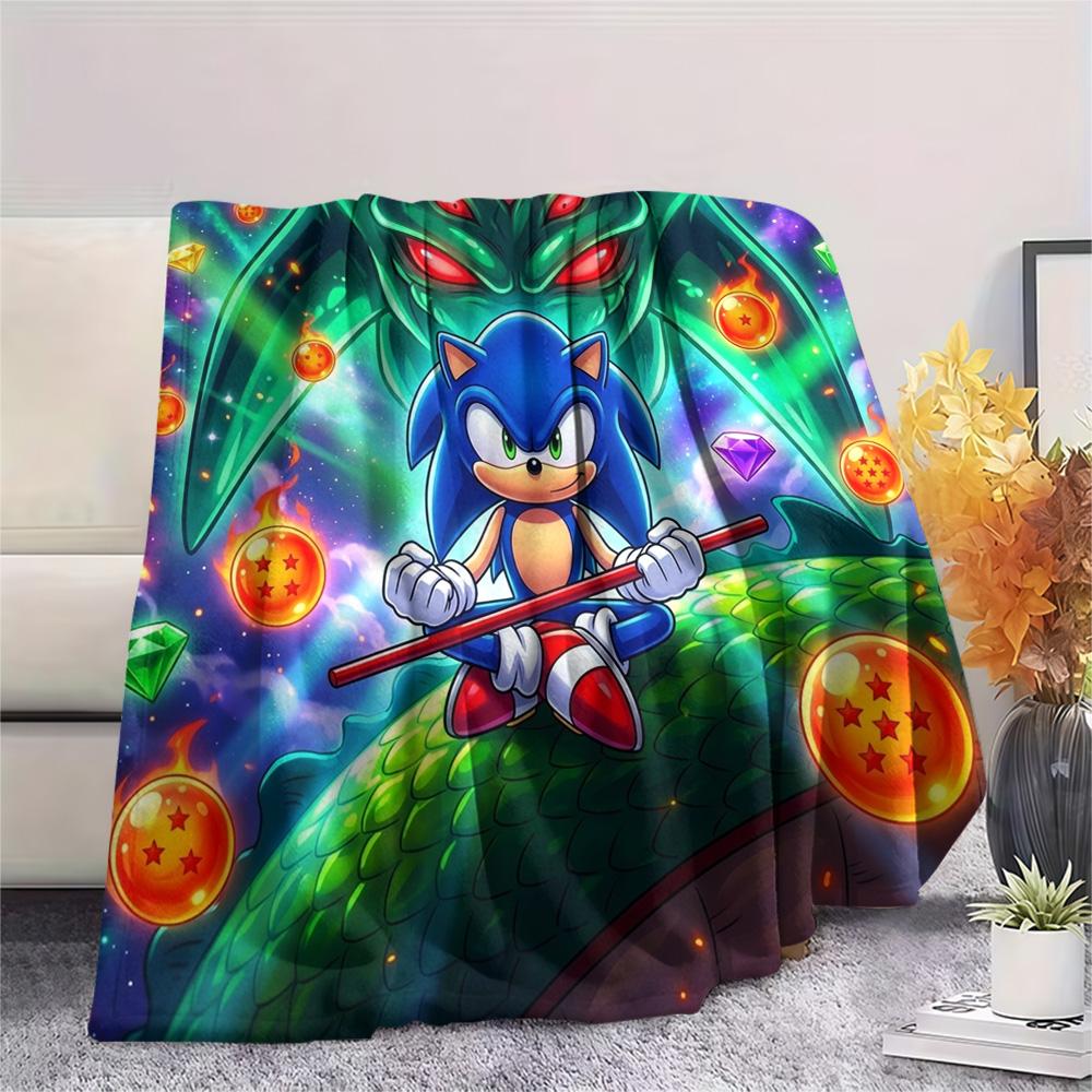 Hedgehog Sonic Print Flannel Blanket, Ultra Soft High Quality All Seasons Warm Throw, Home Decor Cozy Blanket, Perfect Christmas Gift