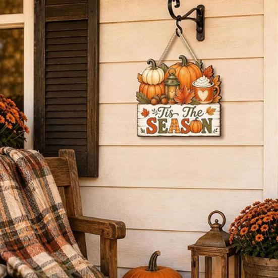 Front Door Welcome Sign Fall Wooden Hanging Sign, Autumn Scarecrow & Pumpkin Maple Leaf Entryway Ornament Hanger, Harvest Thanksgiving Decor,