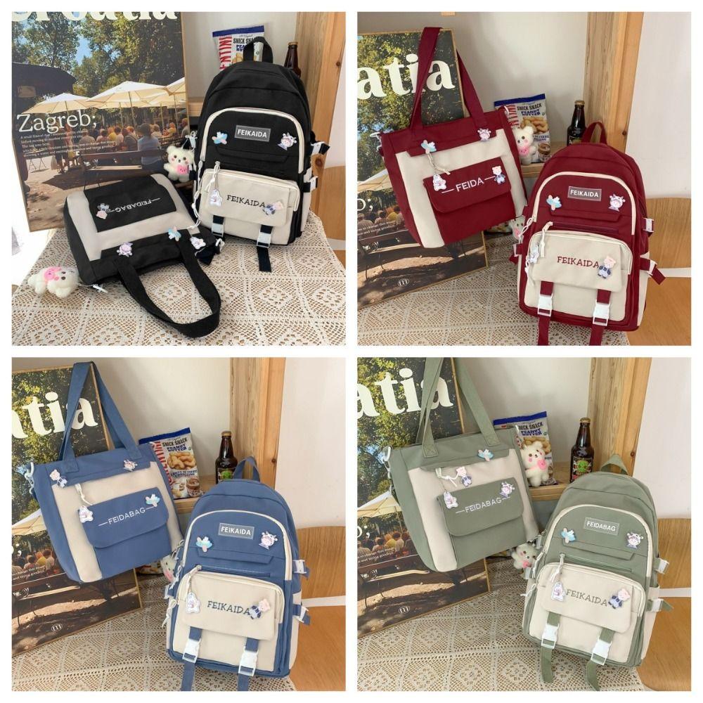 

Водонепроницаемая школьная сумка с мультяшным кулоном. Простые модные двойные сумки на плечо, подарки.