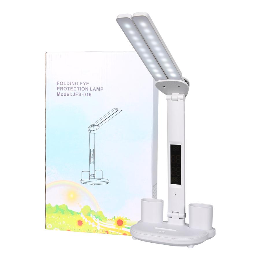 LED Clock Table Lamp 2 Heads 180°Rotate Foldable USB Plugging Dimmable Desk Lamps Eye Protection Desktop Reading Night Lights