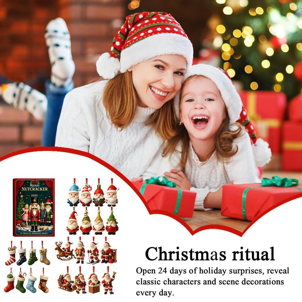 24-Days Acrylic 2D Flat Christmas Nutcracker Ornaments Nutcracker Advent Holiday New Year Pendant Advent for Car Home Dorm