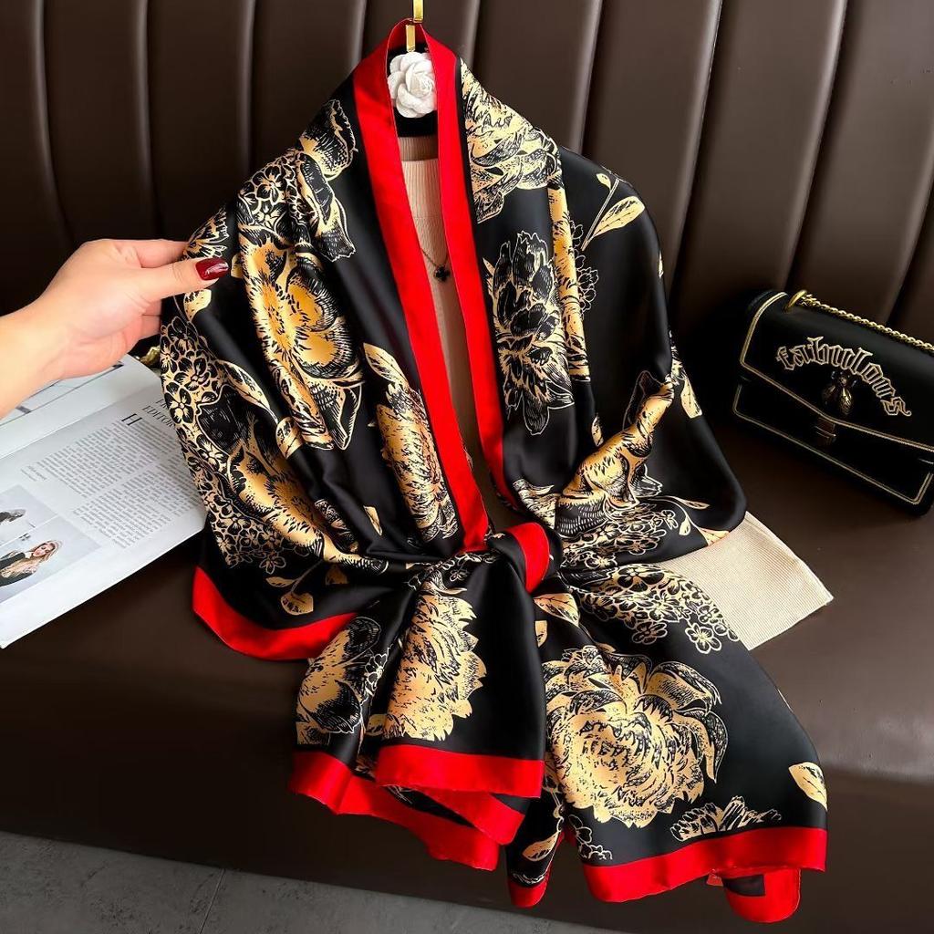Spring Scarf Women'S Luxury Design Scarf Silk Smooth Scarf Soft Muslim Headband Shawl Beach 85X180Cm