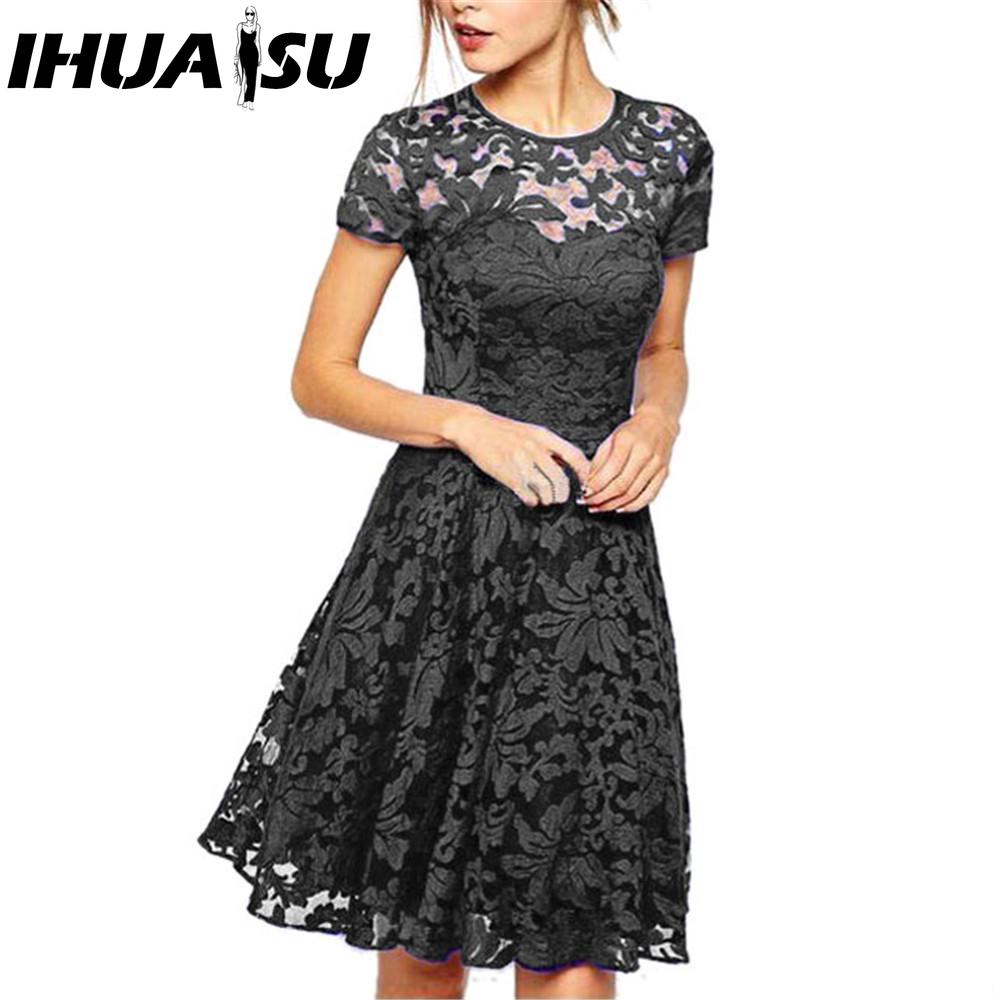 

IHUASU Очаровательное платье из тонкого кружева с круглым вырезом и короткими рукавами XXXXXL чёрный
