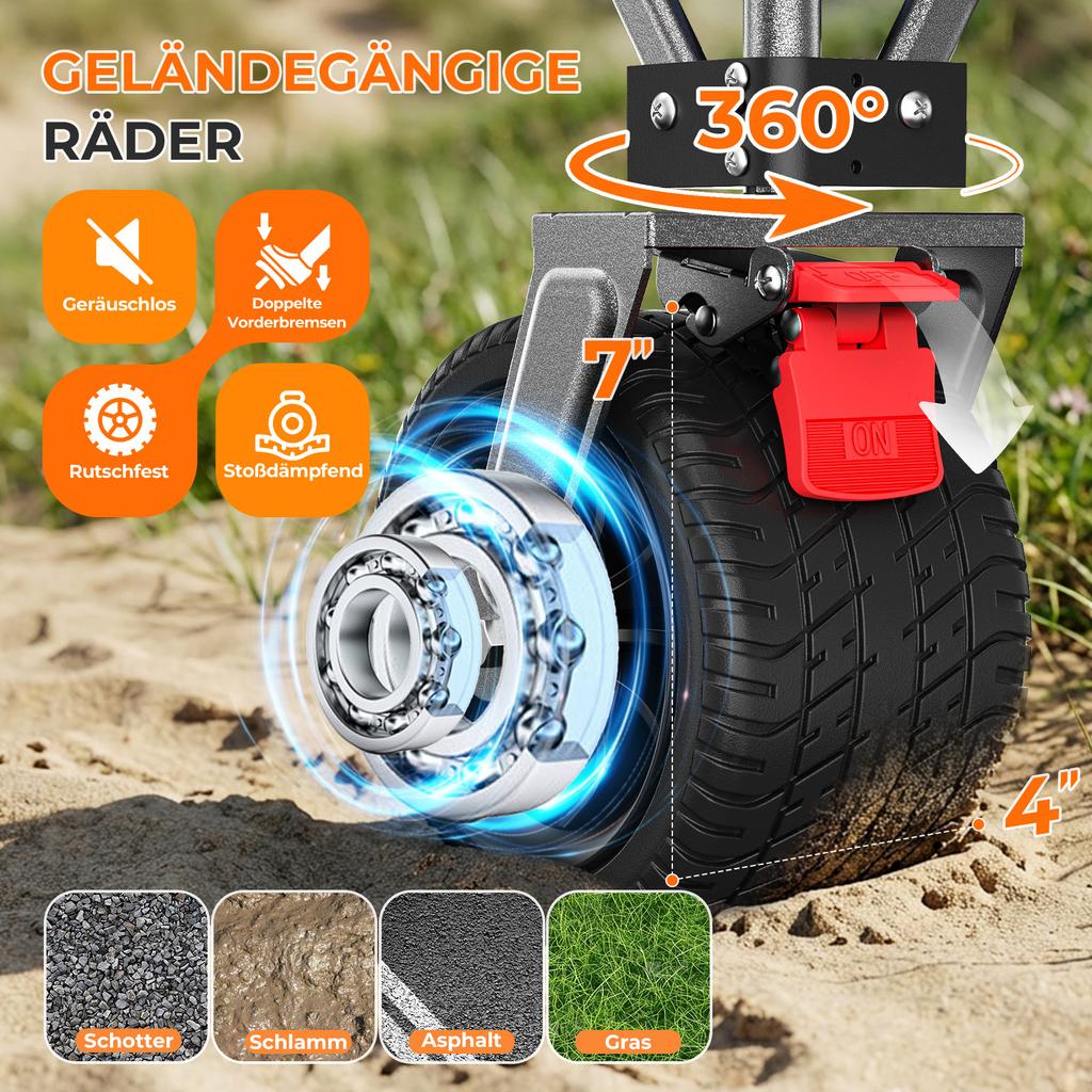 200L+100L Foldable Wagon & Tailgate, 140cm, Extra Wide 17x10 cm All-Terrain Wheels Hand Cart, Ideal for Garden, Shopping, Beach, Outdoor Use (Black)