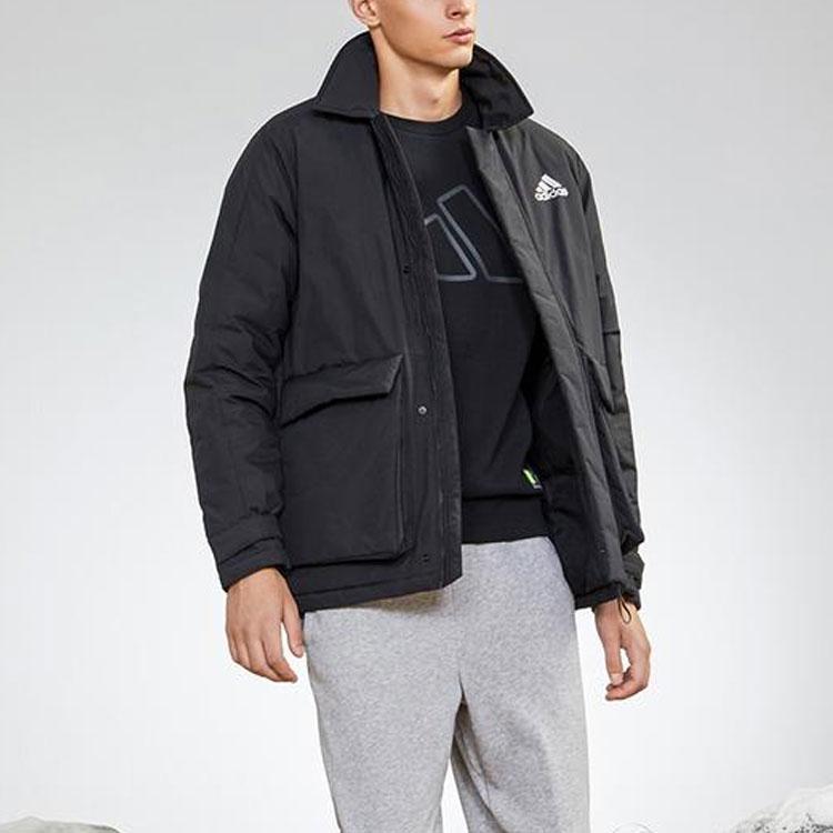 Adidas Solid Color Polo Collar Outdoor Sports Cotton Jacket Winter Men Jacket Black GV5358